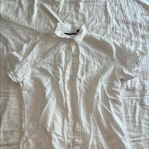 Perry Ellis White Casual Button Down Shirt Crisp Cotton Short Sleeve